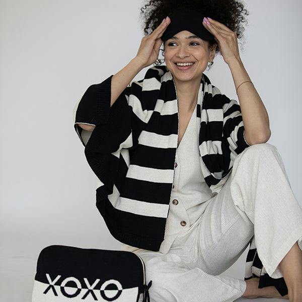 Xoxo Reversible Stripes Blanket Travel Set