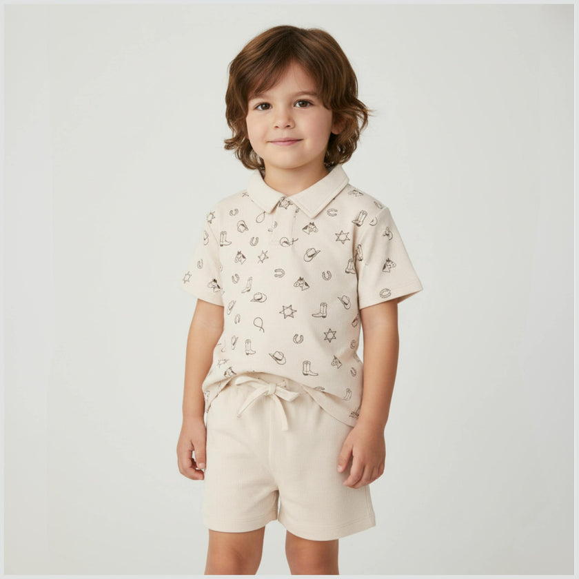Organic Collar Tee & Shorts Set - Rodeo
