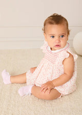 Martha Floral Hand Smocked Cap Sleeve Scallop Collar Dress in Pink (1-9mths)