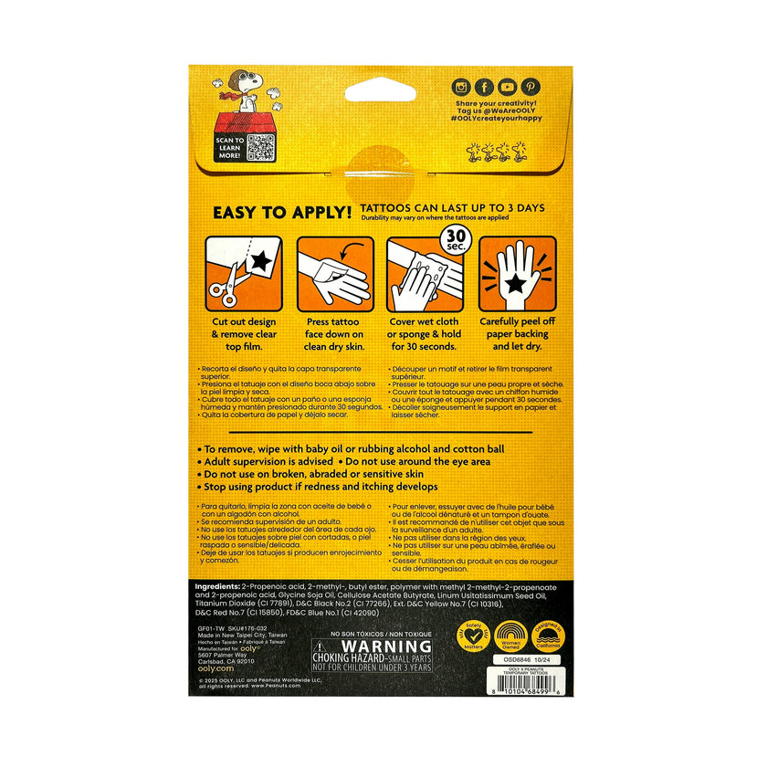 OOLY x Peanuts Temporary Tattoos - 50+ Tattoos