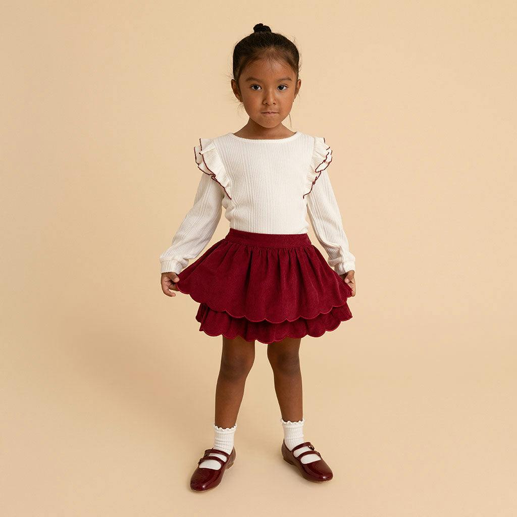 Ivory Pacci Ribbed Ruffled Top