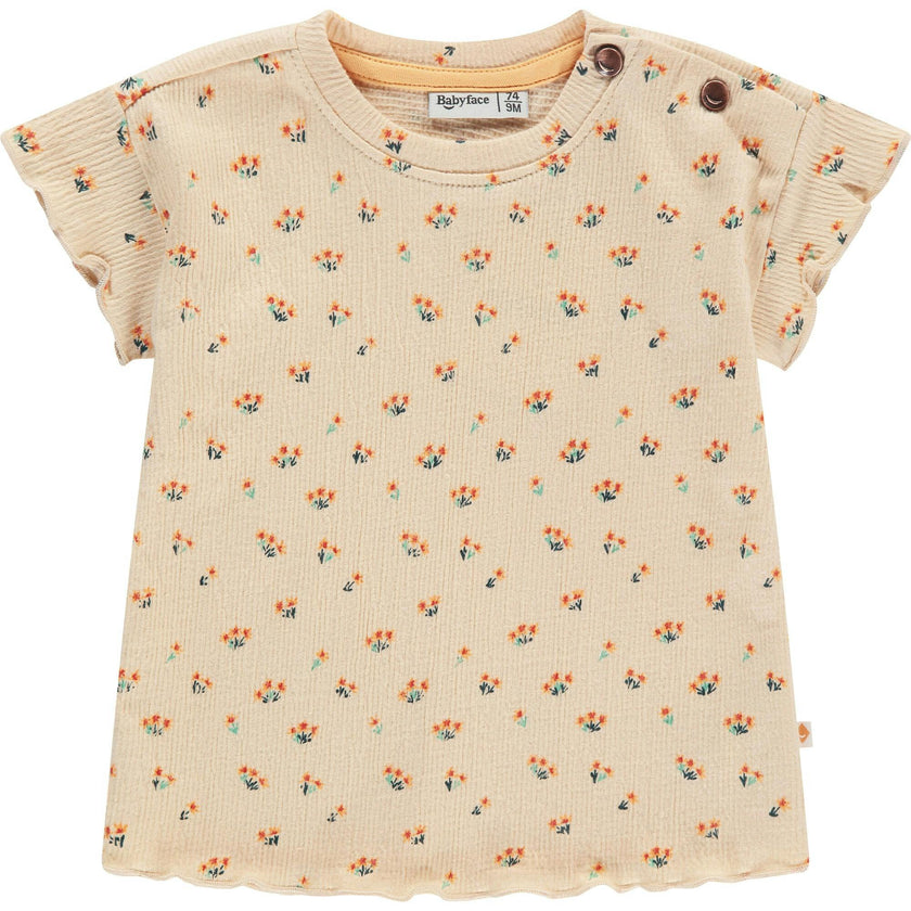 Ribbed Allover Floral Print Short Sleeve