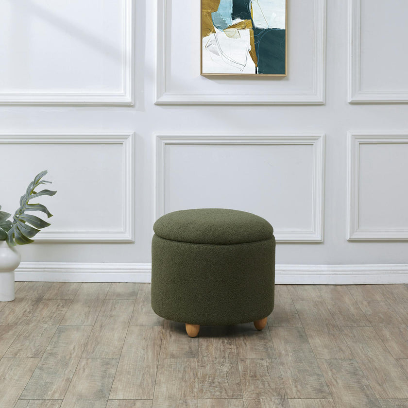 Mariabella Teddy Storage Ottoman / Olive Green / Natural