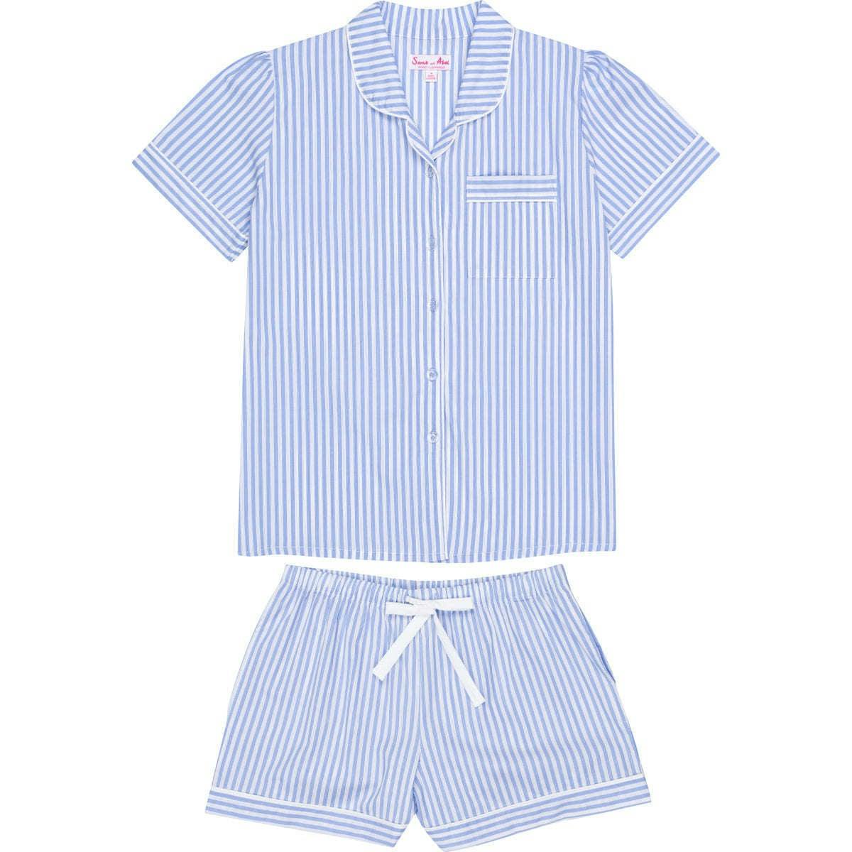 Women's Braddock Classic Short PJ Set - Blue Stripe Organic Cotton Poplin