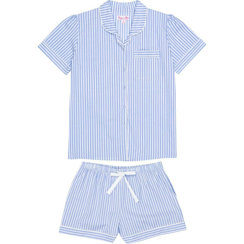 Women's Braddock Classic Short PJ Set - Blue Stripe Organic Cotton Poplin