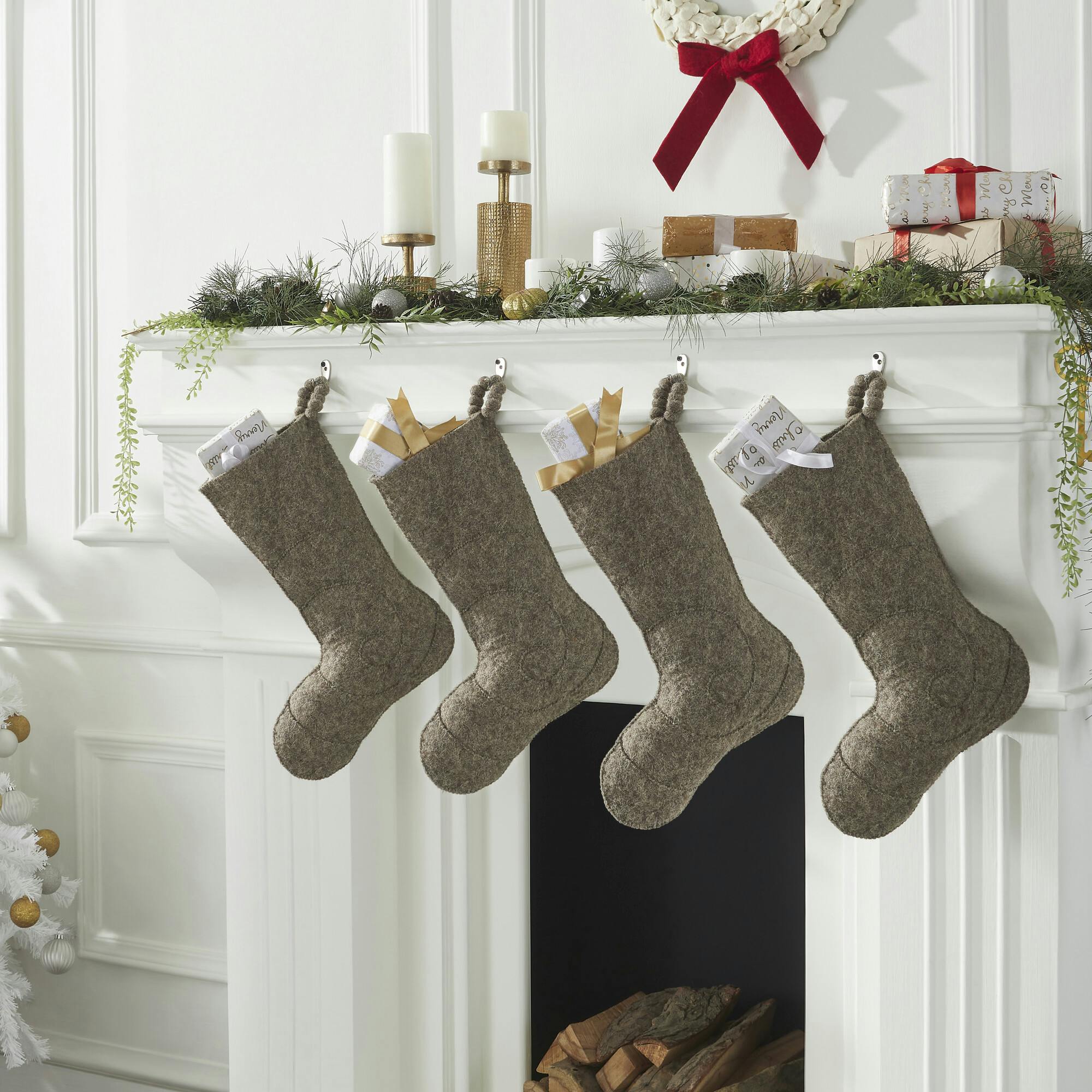 Hand Felted Wool Christmas Stocking - Spiral on Grey