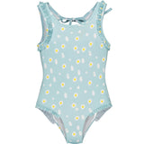 Eggs Print Ruffle Shoulder Swimsuit, Blue