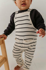 Baby Boy Knit Pocket Overalls in Charcoal Stripe