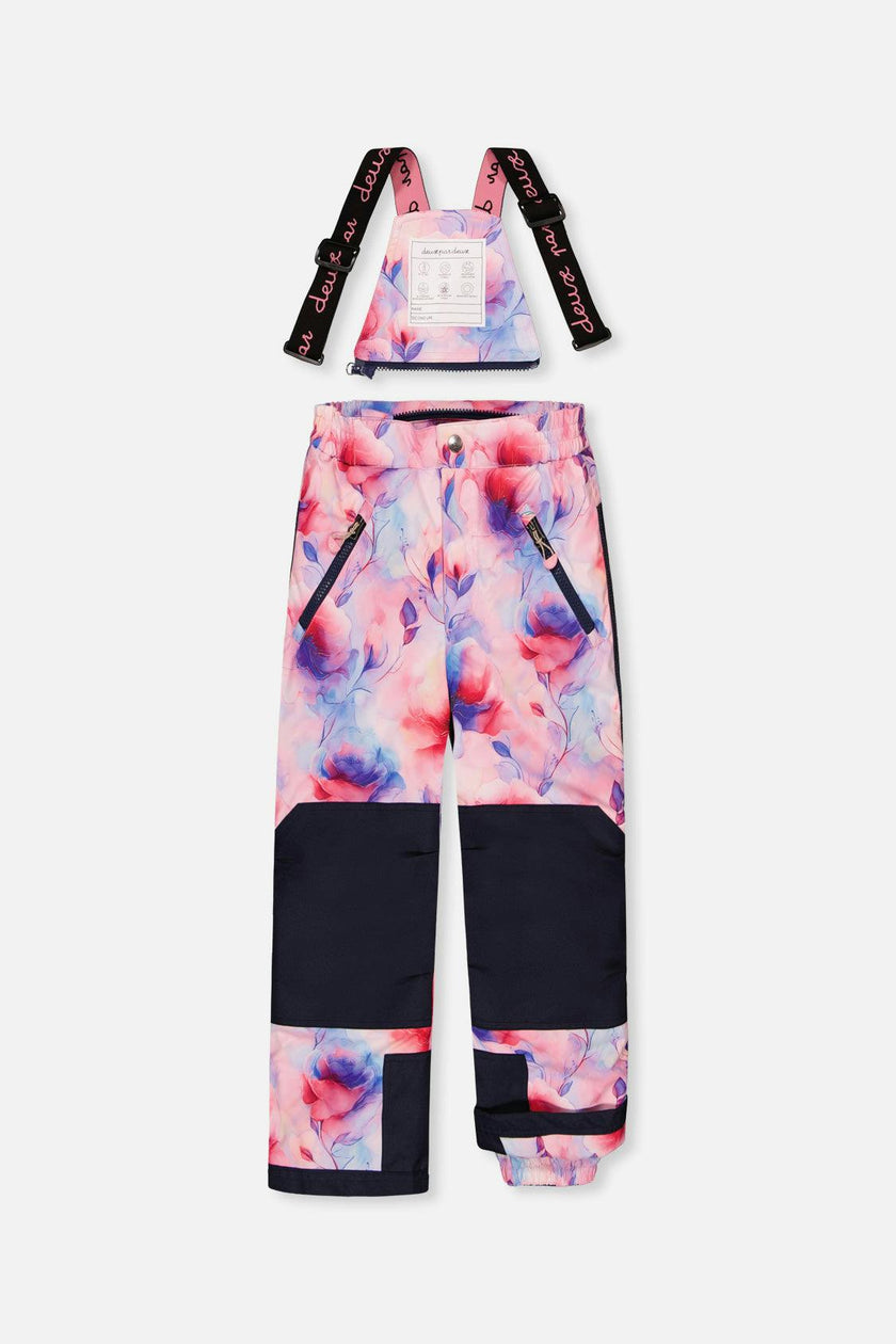 Two Piece Play Snowsuit Pink And Purple Colorblock With Watercolor Floral Print Pants
