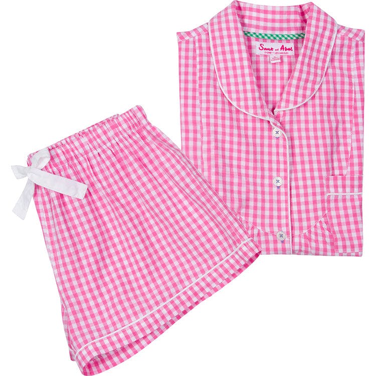 Women's Hepburn Gingham Pink Short PJ Set - Organic Cotton Poplin