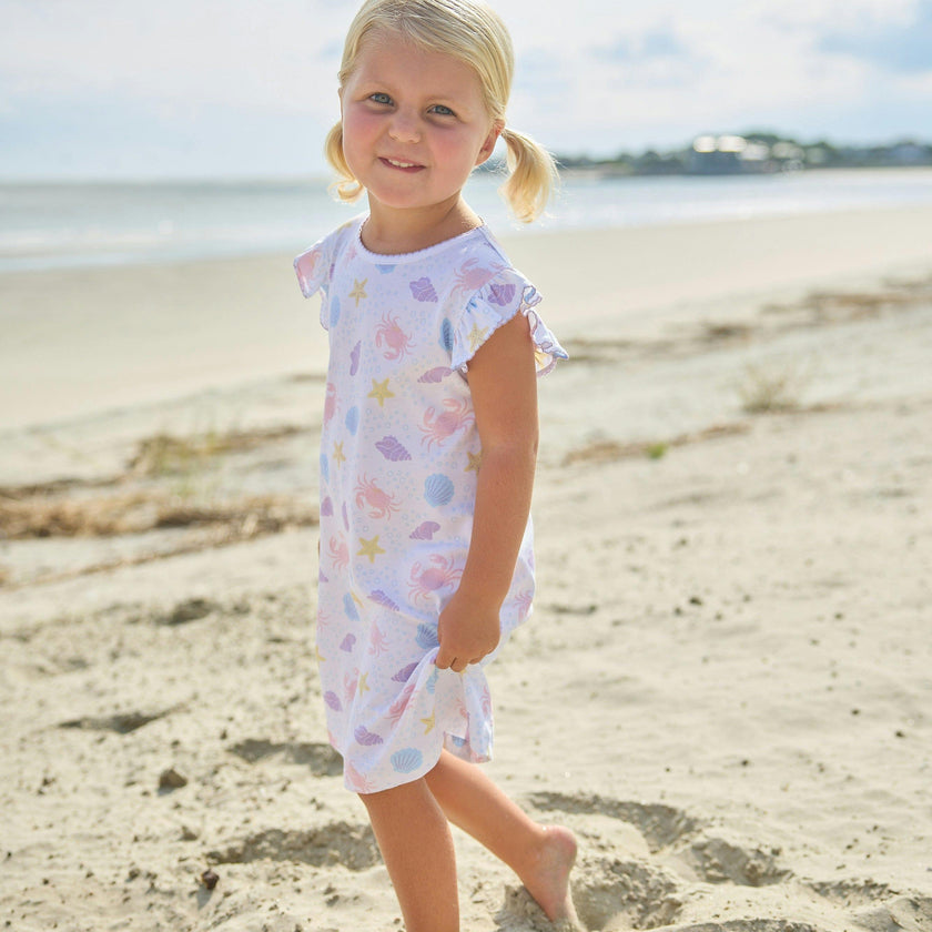 Printed Angel Sleeve Dress - Sea Shells