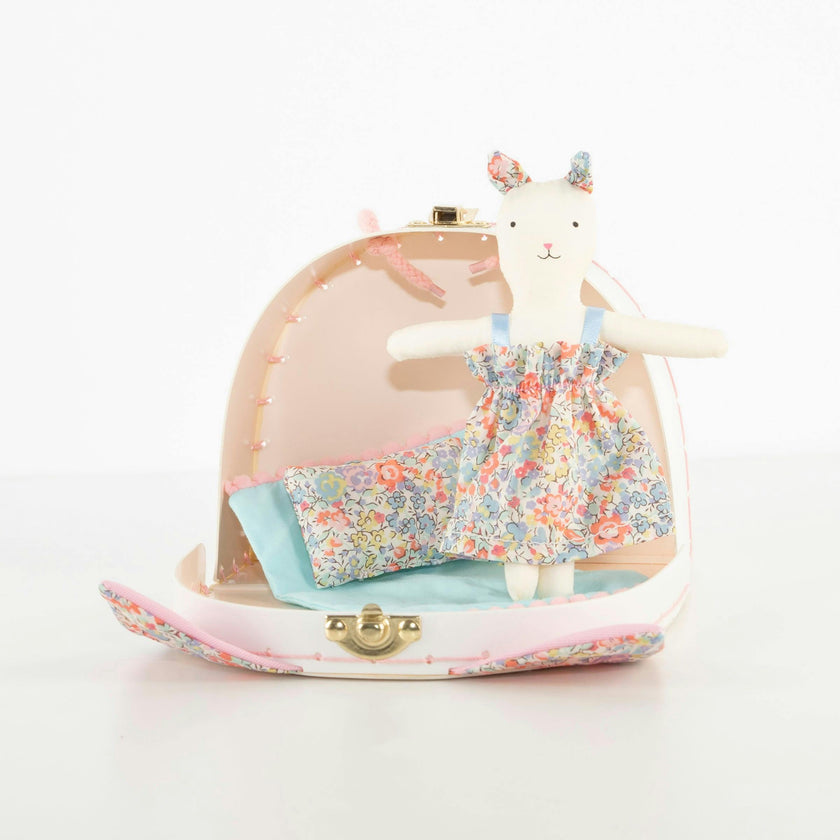 Floral Kitty Mini Suitcase Doll