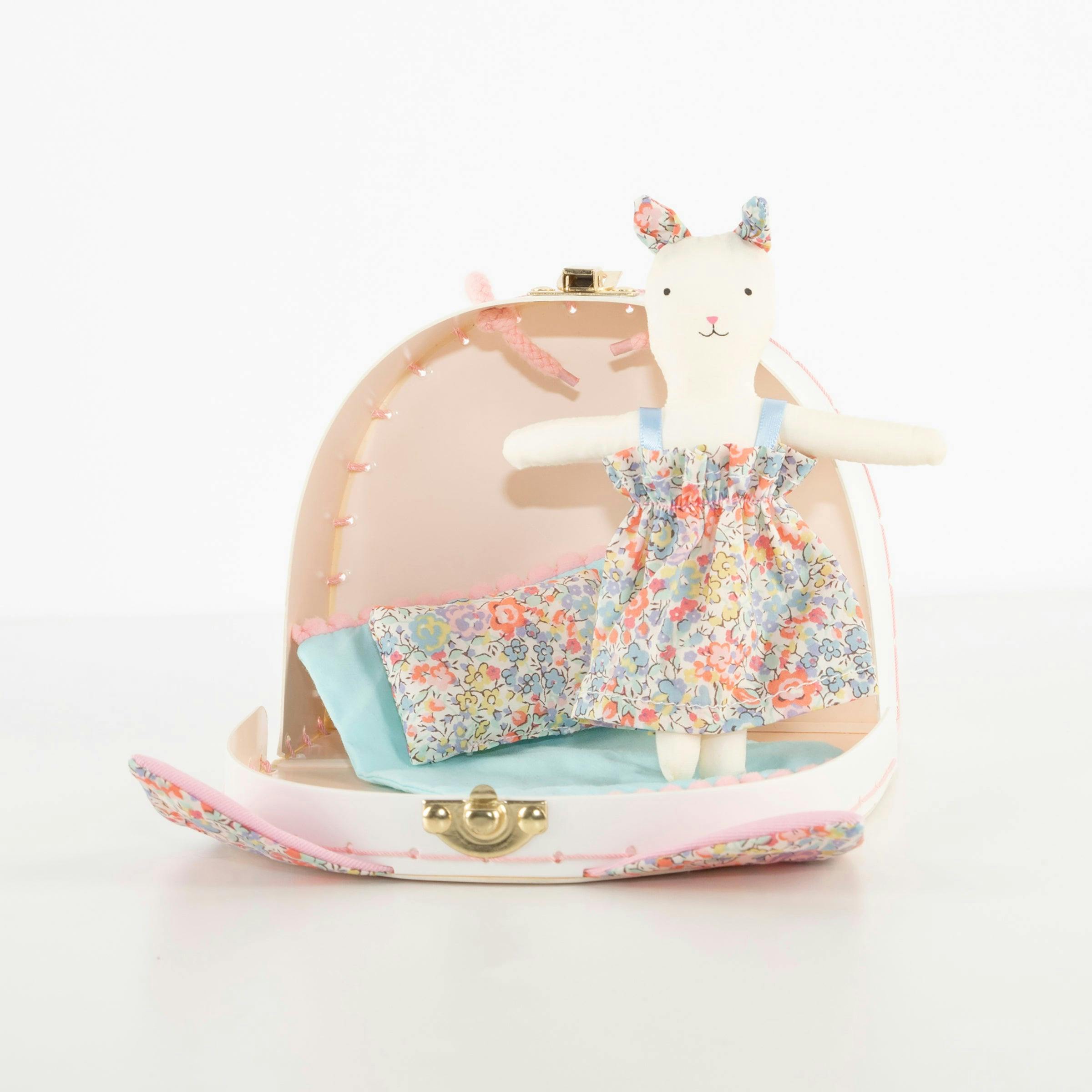 Floral Kitty Mini Suitcase Doll