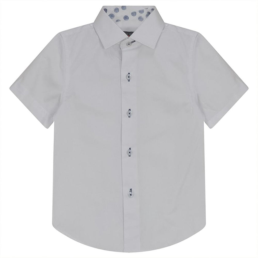 White Button Down Shirt With Contrast Print Inside Neck