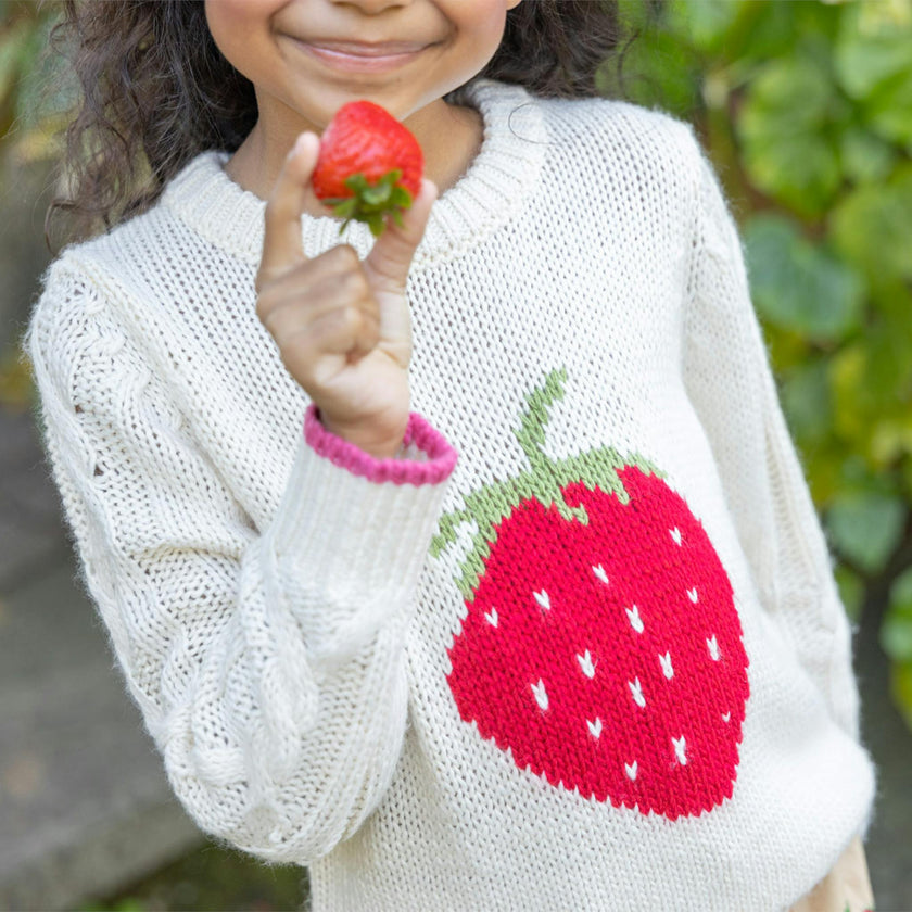 Girls Haven Sweater - Cream Strawberry