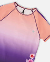 Athletic Short Sleeve Top In Recycled Polyester Pink To Black Gradient