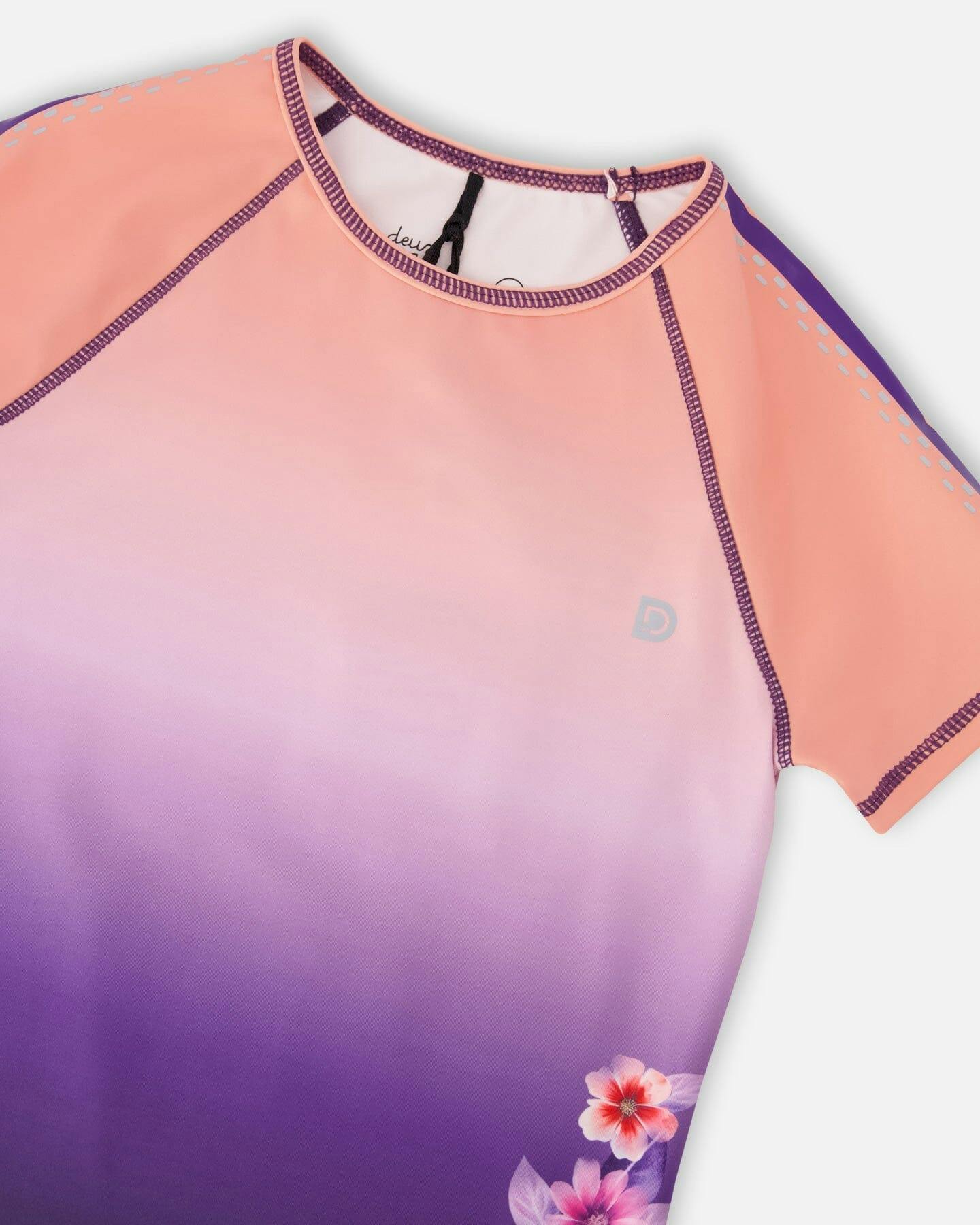 Athletic Short Sleeve Top In Recycled Polyester Pink To Black Gradient