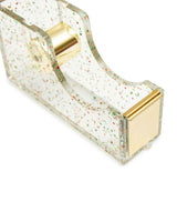 Packed Party Confetti Party Acrylic Tape Dispenser - Clear Confetti-Injected Acrylic with Gold Metal Hardware and Weighted Base for Home School and Office Desks