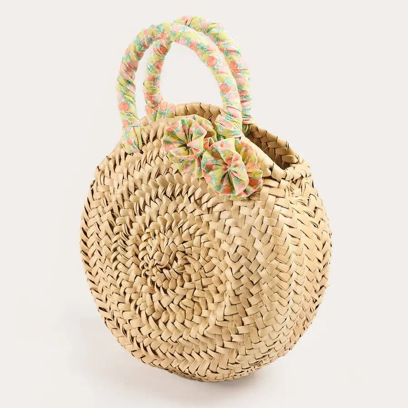 Annie Apple Print Raffia Round Beach Bag