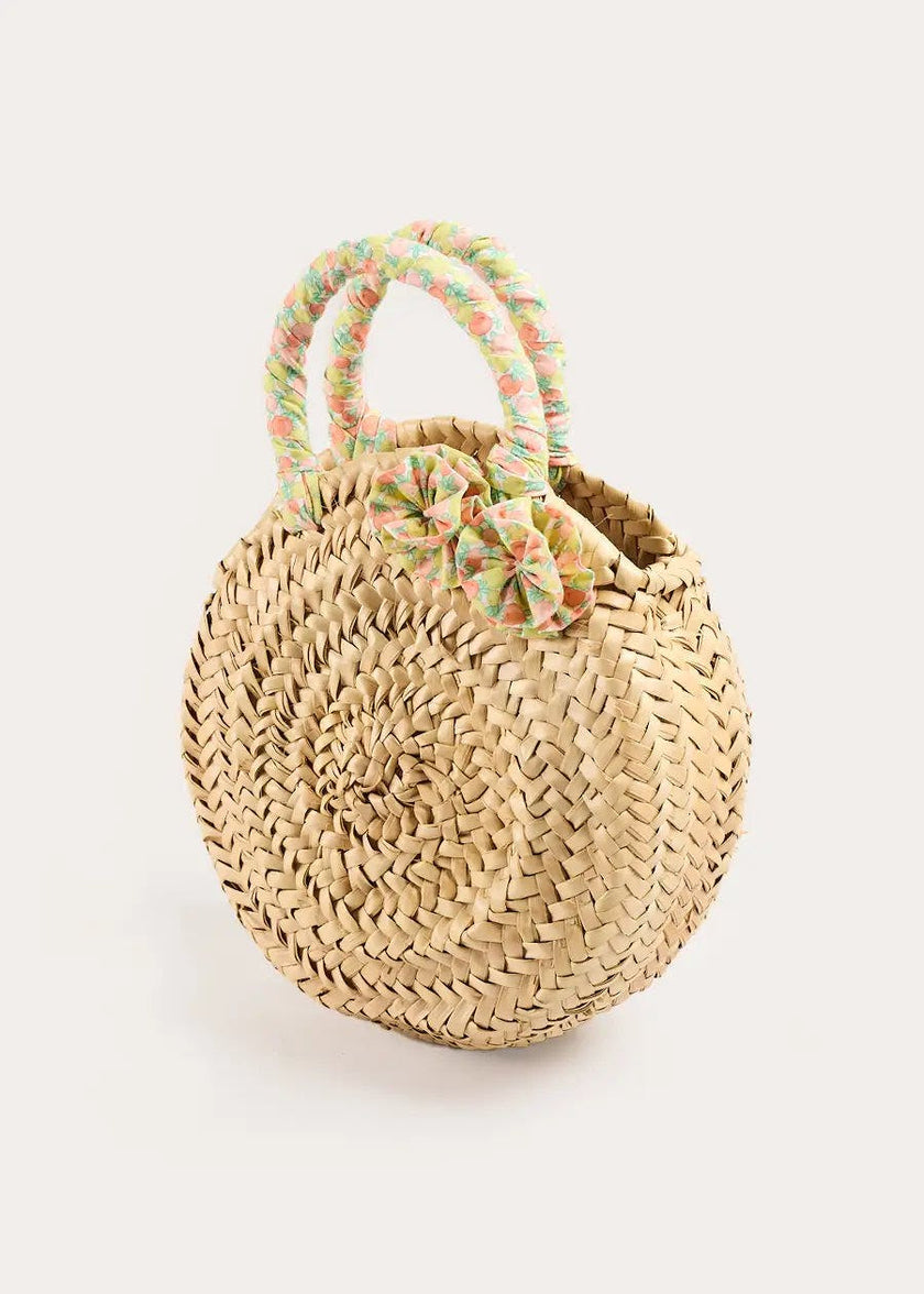 Annie Apple Print Raffia Round Beach Bag