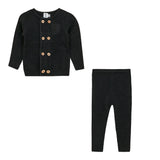 Crest Knitted Double-Breasted Button Front Top and Pants Two Piece Set