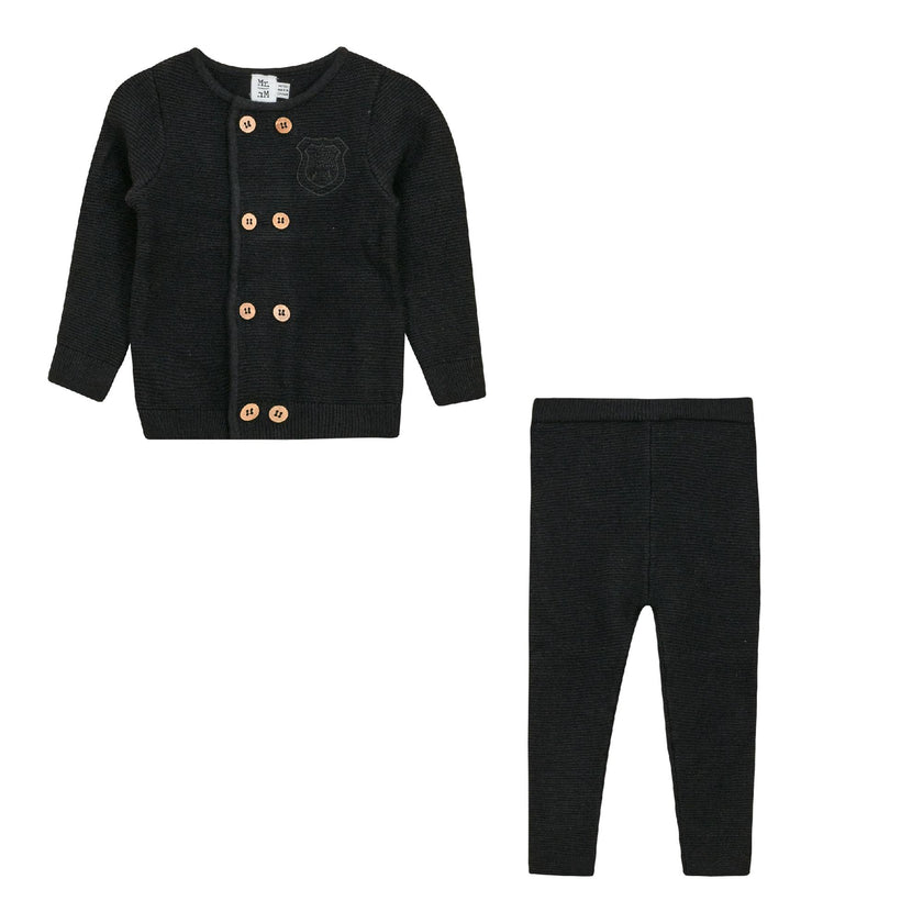 Crest Knitted Double-Breasted Button Front Top and Pants Two Piece Set