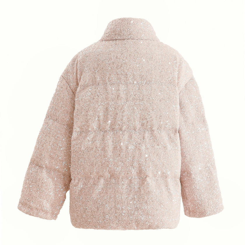 Pink Glitter Puffer Jacket