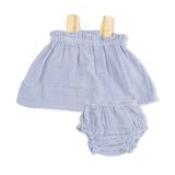 Micro Gingham Blue Blizzard - Top with Bows and Ruffle Leg Bloomer