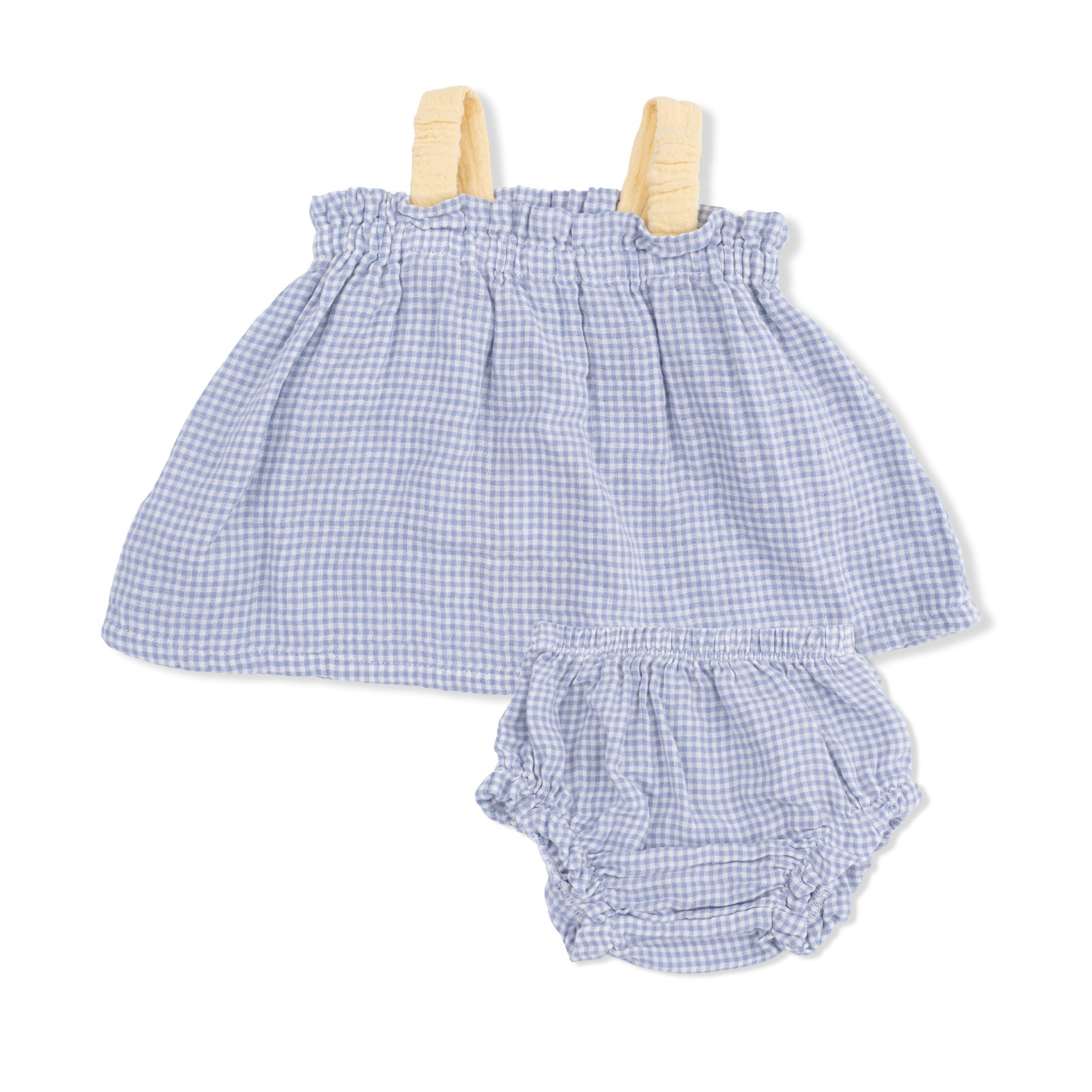 Micro Gingham Blue Blizzard - Top with Bows and Ruffle Leg Bloomer