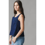 Linen Square Neck Tank, Blue
