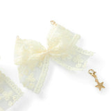 Packed Party Lace Bows and Gold Charms Shoe Charm Set 5pc - Lace Bow, Gold Star, Heart Charm, and Beaded Flower with Lobster Clips for Sneakers, 2.75x3.3 Inch