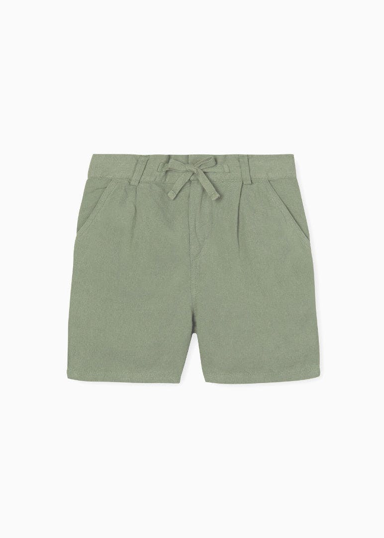 Army Green Linen Cotton Shorts