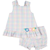 Plaid Seersucker Dress And Bloomer With Flowers