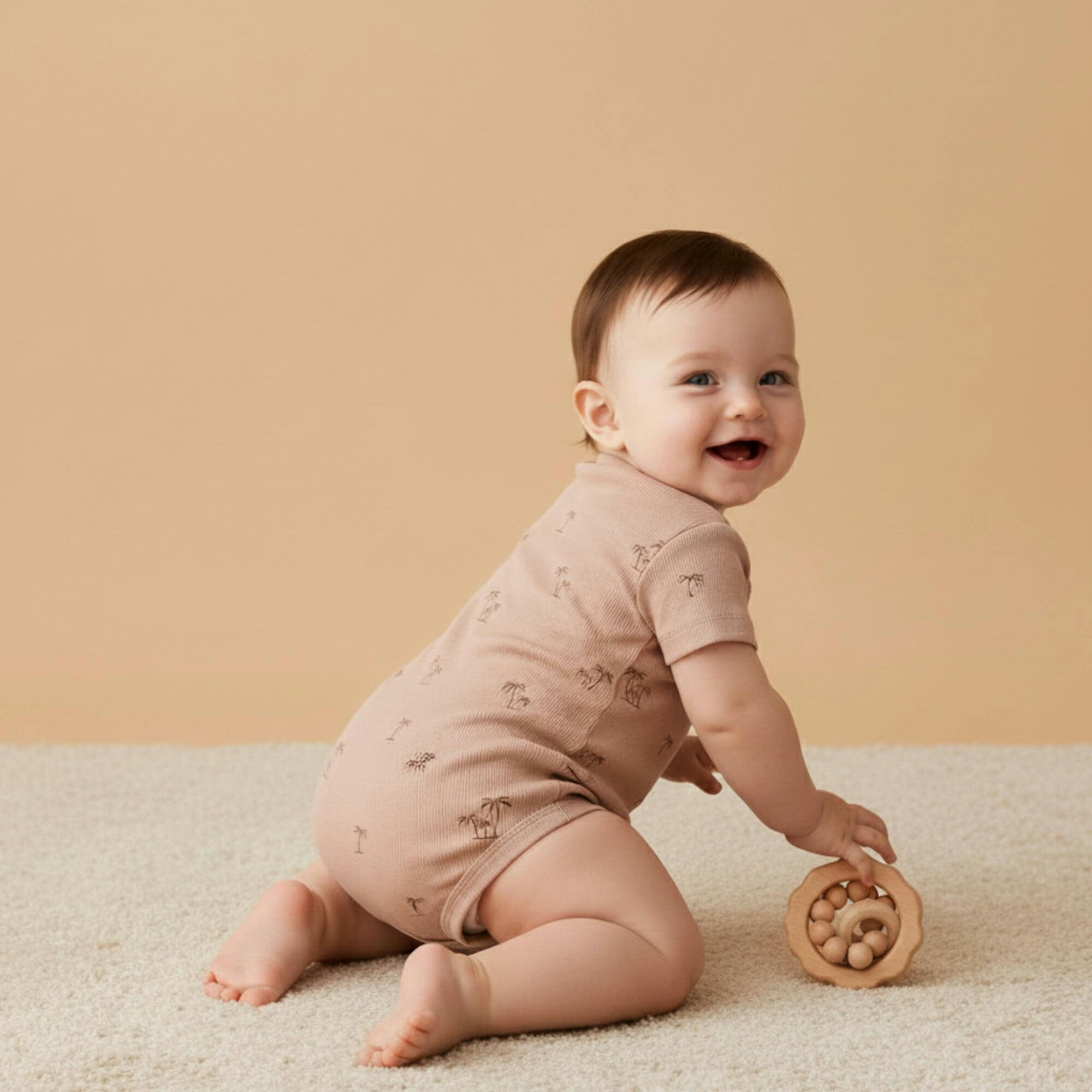 Organic Short Sleeve Bubble Romper - Island Palm