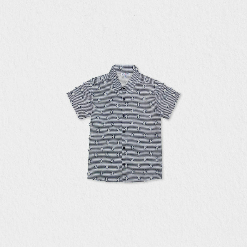 Colin Boy Shirt Short Sleeve Cotton, Navy Blue Square