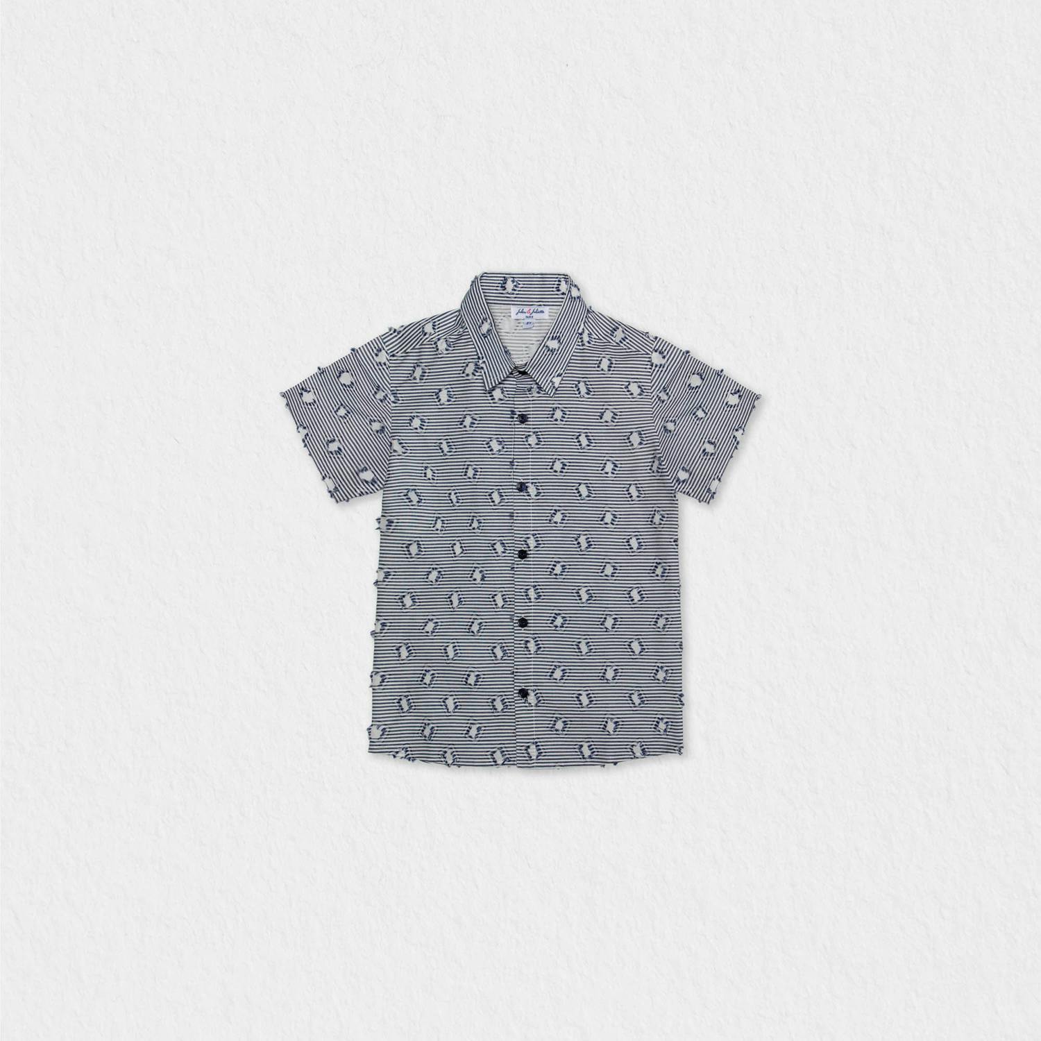 Colin Boy Shirt Short Sleeve Cotton, Navy Blue Square