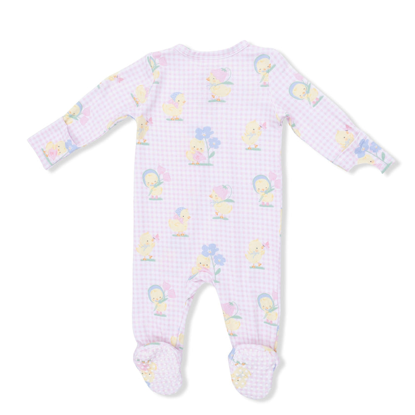 Vintage Spring Ducklings Pink - 2 Way Zipper Footie