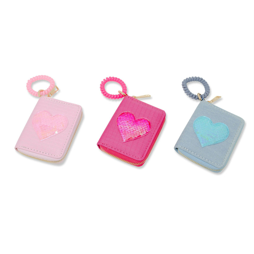 Sequin Heart Spiral Strap Wallet