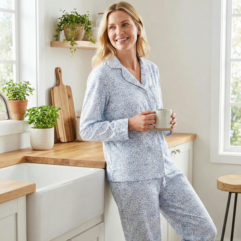 Seaside Women’s Button Front Long Pajama Set