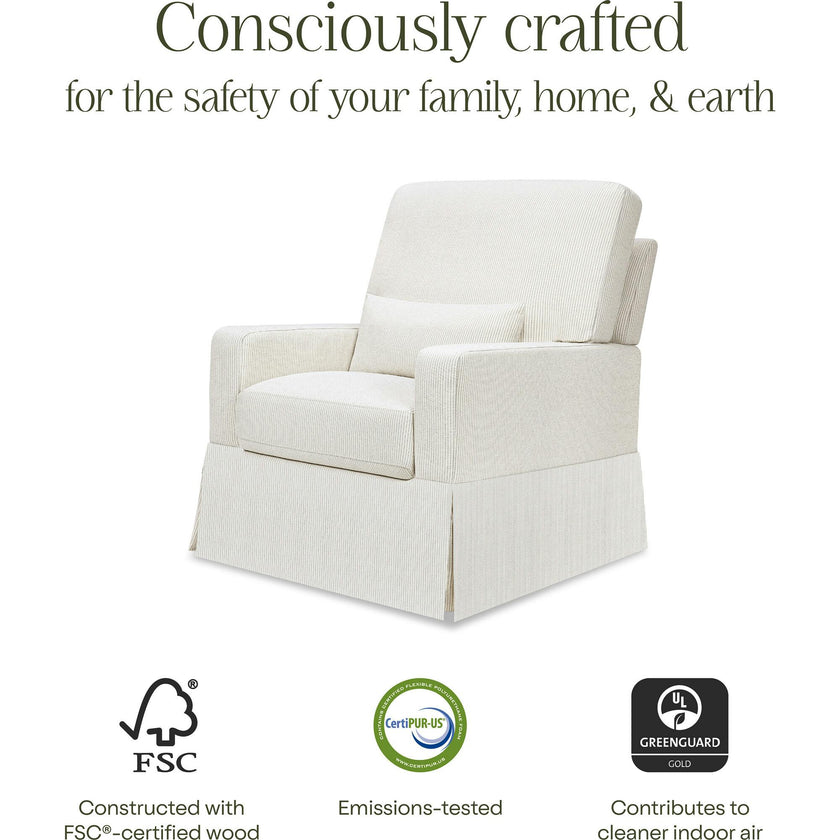 Crawford Pillowback Comfort Swivel Glider in Fog Chatham Stripe