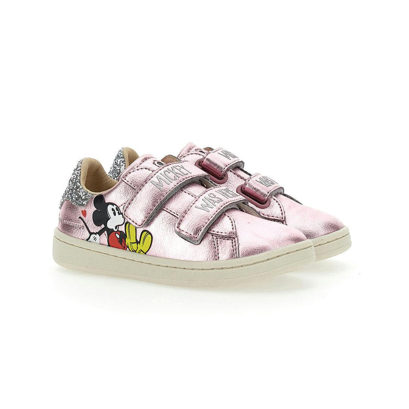 Pink Mickey Glitter Tab Velcro Sneakers