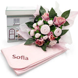 Hand Tied Baby Clothes Bouquet With Personalized Snuggle Wrap