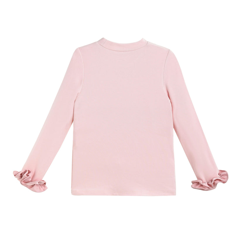 Pink Top with Satin Ruffle Cuffs