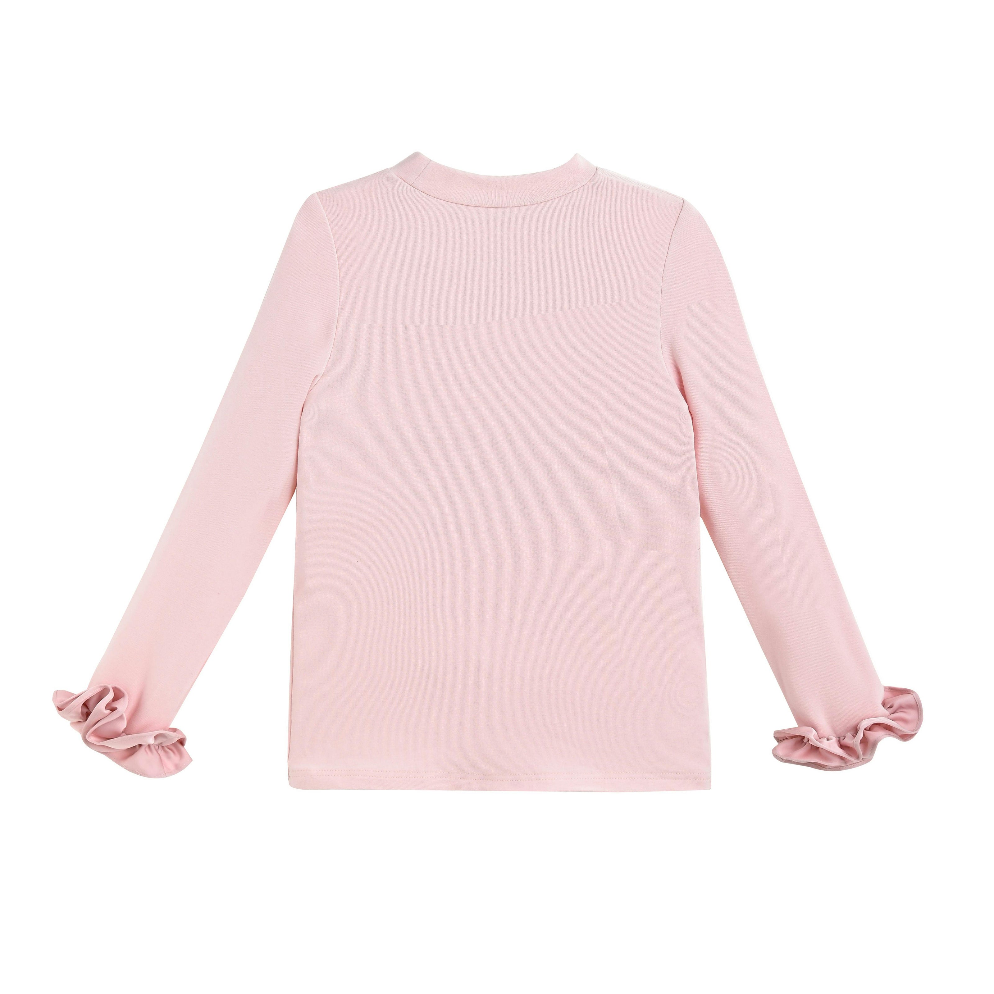 Pink Top with Satin Ruffle Cuffs