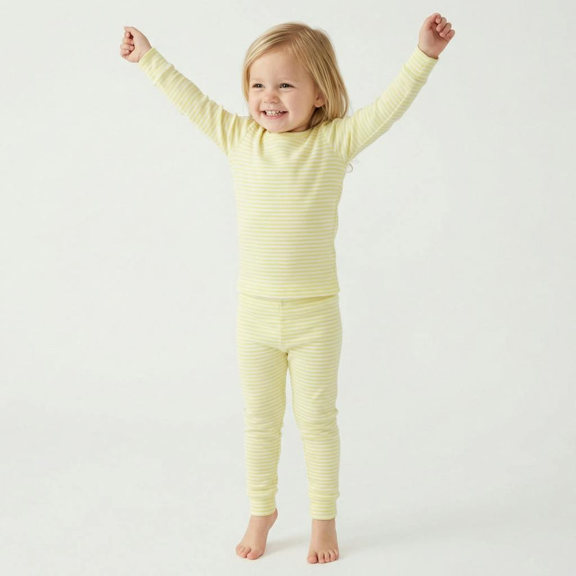 Lemon Stripe Long Sleeve & Pants Kids Pajamas