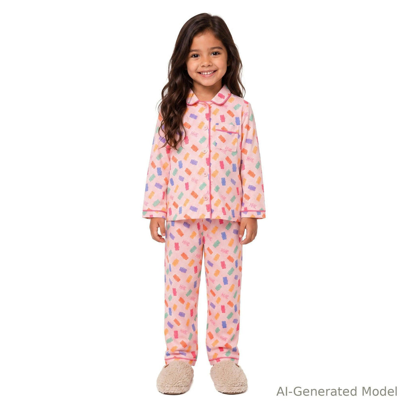 Girls (2-4) Buttondown Pajama Set | Gummy Bears - Pink