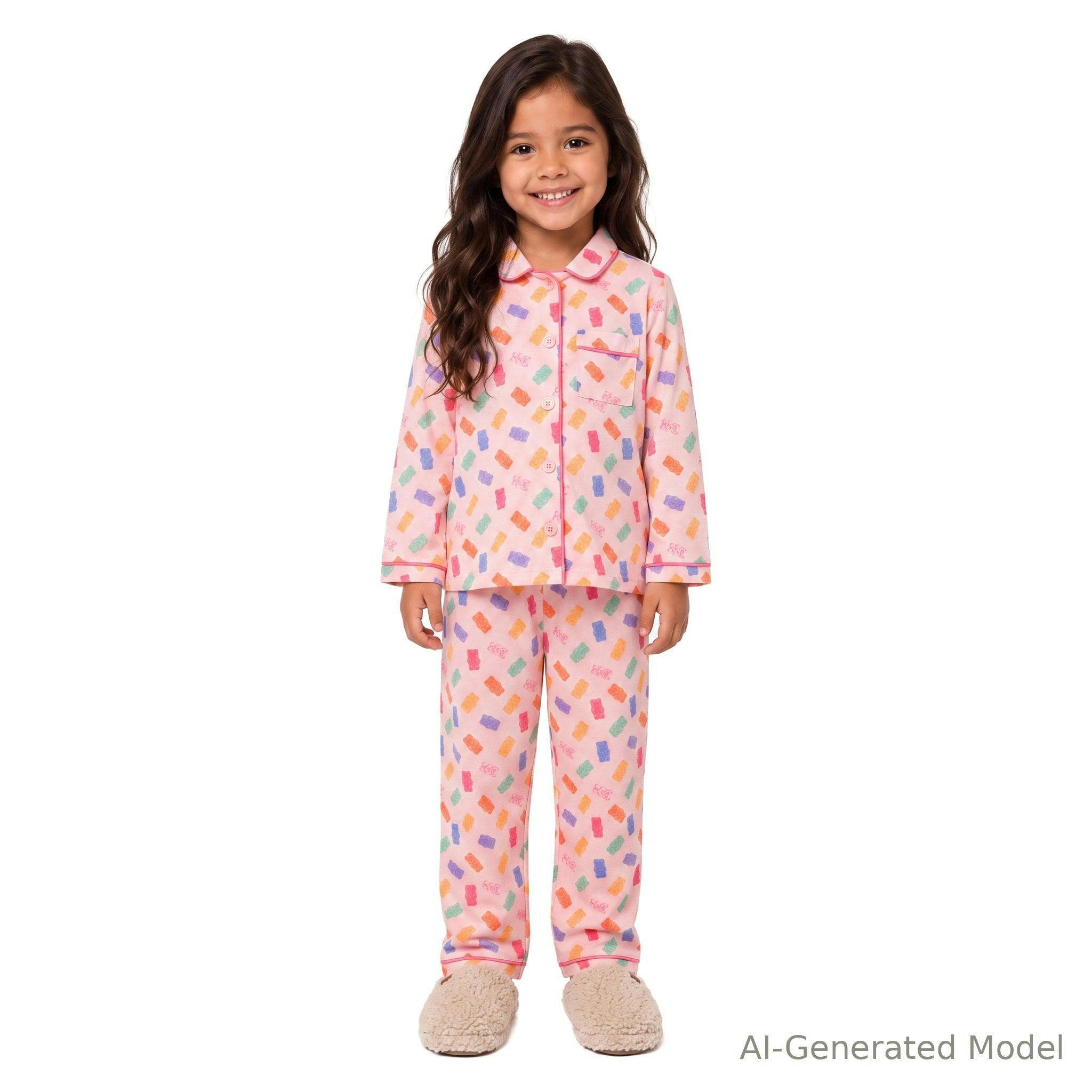 Girls (2-4) Buttondown Pajama Set | Gummy Bears - Pink