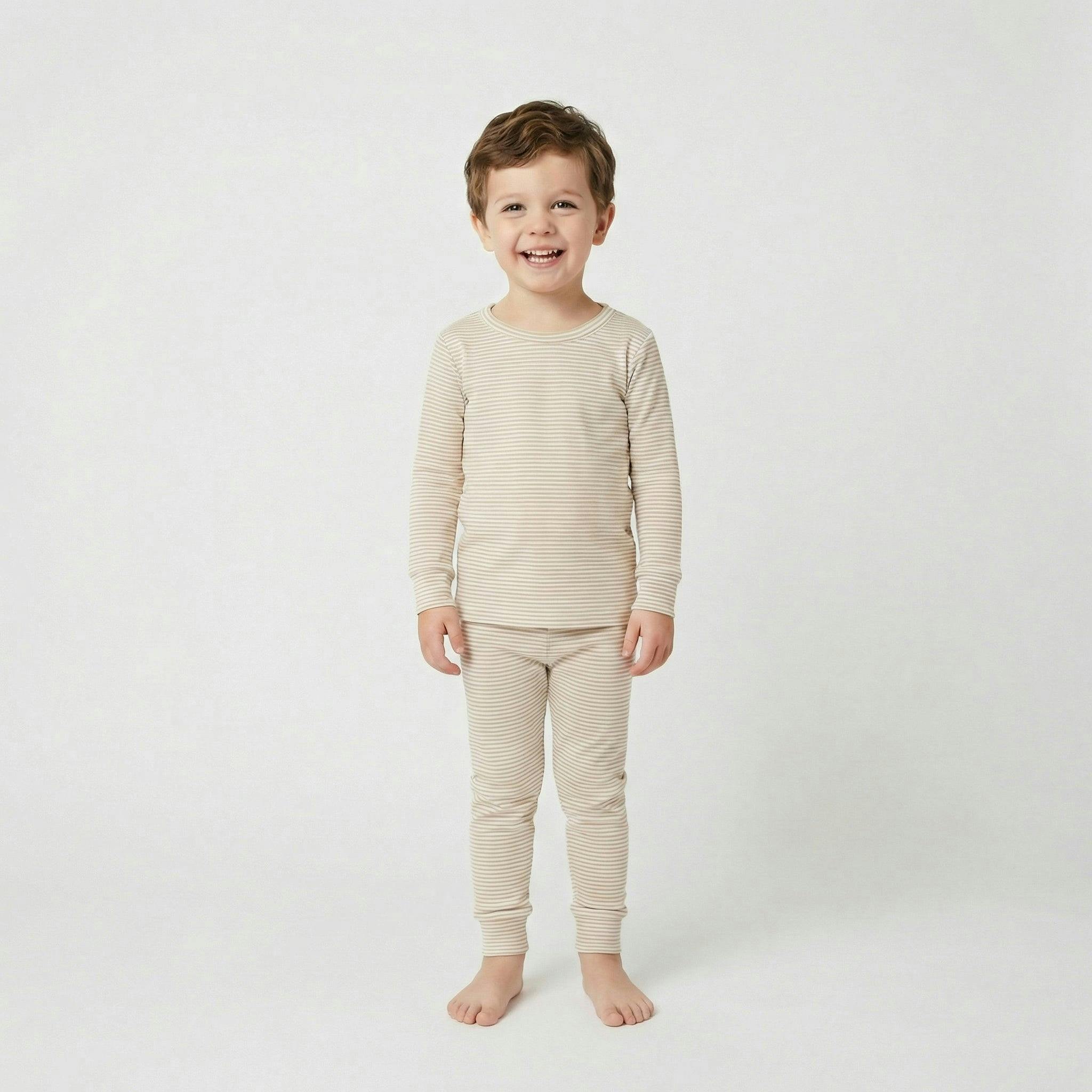 Oatmeal Stripe Bamboo Kids Pajama Set