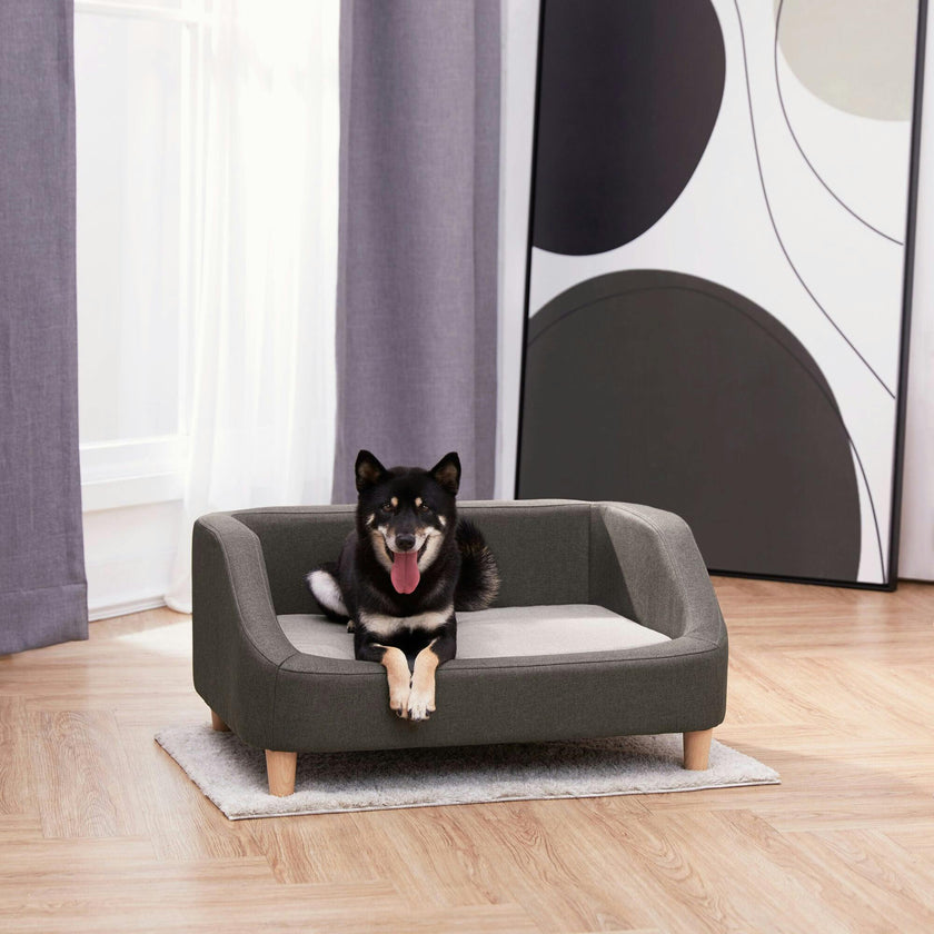 Bennett Linen Pet Sofa with Wood Style Foot & Washable Cover