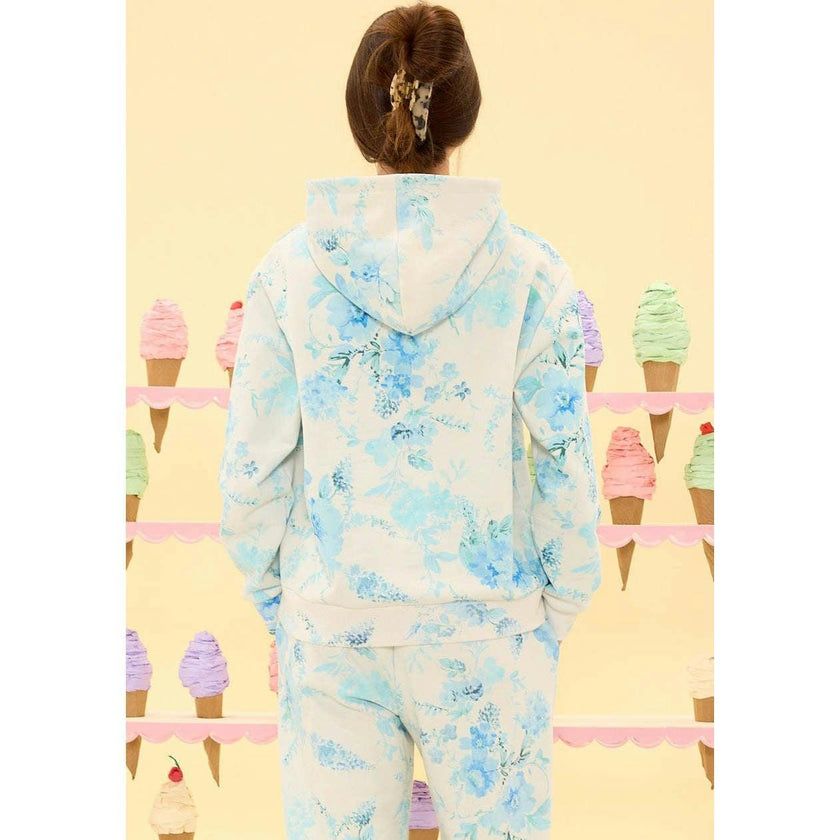 Kian Hooded Sweatshirt in Blue Aquarelle Fleur